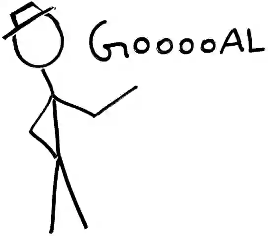 Cartoon; pointing at goal text